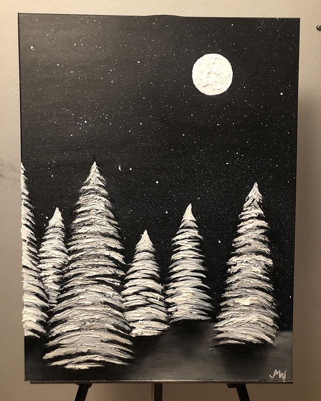 Night Snow Trees Moon